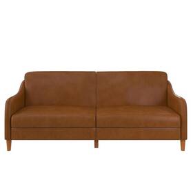Pr-4753-2142304 Pemberly Row Faux Leather Upholstered Coil Futon With Round Wood Legs In Camel