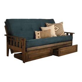 Pr-4753-2224917 Pemberly Row Queen Futon With Suede Fabric Mattress In Blue And Walnut Pr-4753-2224917 Pemberly Row Queen Futon With Suede Fabric Mattress In Blue And Walnut