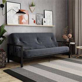 Pr-4753-2294849 Pemberly Row Metal Arm Futon Full Black Frame With 6 Inch Gray Microfiber Mattress Pr-4753-2294849 Pemberly Row Metal Arm Futon Full Black Frame With 6 Inch Gray Microfiber Mattress
