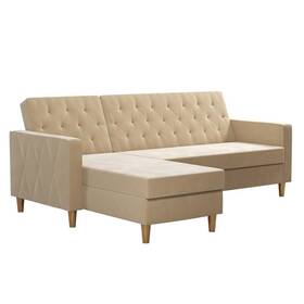 Pr-4753-2439808 Pemberly Row Modern Reversible Sectional/futon In Ivory Velvet Pr-4753-2439808 Pemberly Row Modern Reversible Sectional/futon In Ivory Velvet