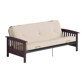 Pr-4753-2458396 Pemberly Row Full Espresso Wood Arm Futon Frame With 6 Inch Tan Microfiber Mattress Pr-4753-2458396 Pemberly Row Full Espresso Wood Arm Futon Frame With 6 Inch Tan Microfiber Mattress