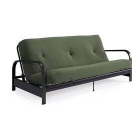 Pr-4753-2458398 Pemberly Row Black Metal Arm Full Futon Frame With 6 Inch Army Green Mattress