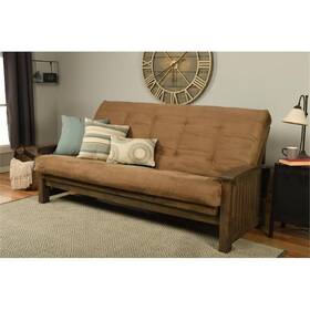 Pr-4753-2471797 Pemberly Row Modern Queen-size Wood Futon With Suede Peat Mattress