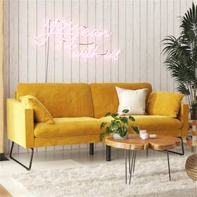 Pr-4753-2748175 Pemberly Row Contemporary Futon With Bolster Pillows In Mustard Velvet