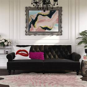 Pr-4753-2793663 Pemberly Row Modern / Contemporary Upholstered Futon In Black Velvet Pr-4753-2793663 Pemberly Row Modern / Contemporary Upholstered Futon In Black Velvet