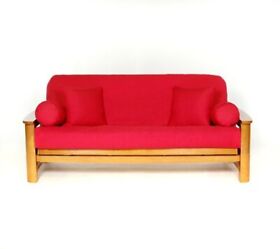 B003asattg Red Futon Mattress Cover Full Size Armless Washable With Zipper Cotton