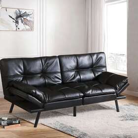 S-mlsf-bk 761017367912 Futon Sofa Bed Faux Leather Memory Foam Couch Sets
