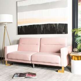 Safavieh 889048651029 Tribeca Foldable Futon Bed Blush Brass 75.5 Inch X 32.8 34.3