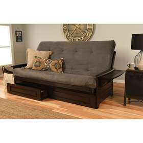 Somette 022228647188 Phoenix Queen-size Storage Futon Set In Espresso Suede Gray Queen Somette 022228647188 Phoenix Queen-size Storage Futon Set In Espresso Suede Gray Queen