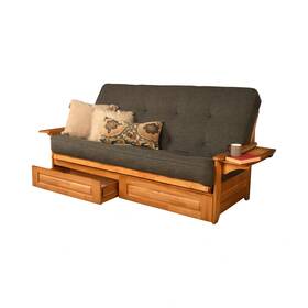 Somette 726084745261 Phoenix Queen-size Storage Futon Set In Butternut Finish With Linen Matt