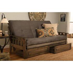 Kftsdrwsgrylf6md4 Tucson Frame-rustic Walnut Finish-suede Gray Mattress-storage Drawers Kodiak Fur