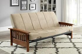 00558021 Wooden Futon Mission Style Convertible Couch Wood With 6 In Mattress Beige Fabric 00558021 Wooden Futon Mission Style Convertible Couch Wood With 6 In Mattress Beige Fabric
