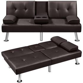 Yaheetech 646256217740 Faux Leather Convertible Futon Sofa Bed 3-in-1 Yaheetech 646256217740 Faux Leather Convertible Futon Sofa Bed 3-in-1