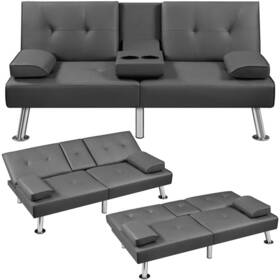 Yaheetech 646256217757 Faux Leather Convertible Futon Sofa Bed 3-in-1
