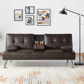Yaheetech 846255017604 Modern Recliner Couch Faux Leather Futon Sofa Bed Espresso Full