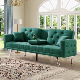 Yangming 717876958631 76 Inch Futon Sofa Bed With Cup Holders Linen Convertible