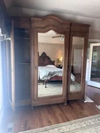 Early 1900 Solid Wood Armoire 96 X 22 Hand Crafted W/ Ori Mirror Doors. Fixed Price $2400.00.