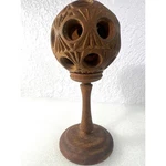 Vtg Natural Wooden Puzzle Ball On Pedestal Folk Decor Artisan In. Fixed Price $54.95.