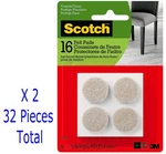 2 New 16 Packs 1" Dia 3M Scotch Felt Pads Round Surface Protection For Floors. Fixed Price $9.32.
