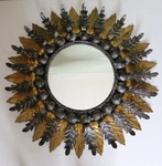 Mid-century Spanish Sunburst Mirror In Gilt Gold Silver Colored Metal 27" Across. Fixed Price $599.00.