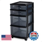 Homz Drawer Tower 4-TIER Clear Plastic Storage Organizer Cart Black Frame. Fixed Price $62.57.