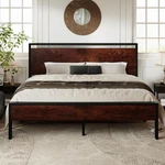King Size Platform Bed Frame, Wooden Headboard, No Box Spring, Mahogany Finish. Fixed Price $265.99.