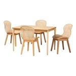 Baxton Studio Sabelle Brown Mahogany Wood And Rattan 5-PIECE Dining Set. Fixed Price $854.29.