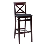 Linon Triena X-back Folding 30" Bar Stool Brown Faux Leather Seat Merlot Wood. Fixed Price $98.41.