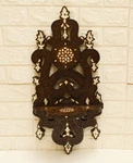 Wood Wall Shelf, Hand Carved Moroccan Mother Of Pearl Inlaid Hanging. Fixed Price $550.00.