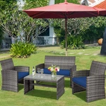 4PCS Patio Rattan Furniture Set Conversation Glass Table Top Sofa Cushioned Navy. Fixed Price $179.99.
