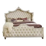 Pemberly Row Upholstered Velvet Queen Bed In Ivory And Camel. Fixed Price $1096.79.