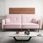 75 Inch Loveseat Futon, Convertible Velvet Sofa Bed, Modern Sleeper Couch. Fixed Price $275.00.