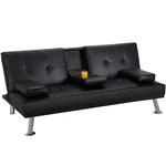 Renwick Modern Faux Leather Futon Sofa W/cupholders & Pillows Black. Fixed Price $150.95.