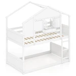 Twin Over Bunk Bed For Kids W/ Roof Lockable Window Storage Box Wood Slats. Fixed Price $329.99.