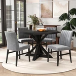 Stylish 5-PIECE Gray Round Dining Set With Cross-buck Table & 4 Chairs. Fixed Price $1248.99.