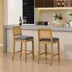 Full Solid Wood Rattan-back Bar Stool, Matte Linen Cushion W/high-resilience Foa. Fixed Price $180.80.