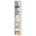 71 Inches Tall Narrow Bookshelf, 8-TIER Cd Dvd Slim Media Tower Rack, White. Fixed Price $110.26.