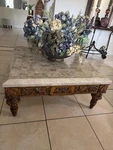 Elegant Marble Top Coffee Table Solid Wood, Hand-carved Base. Fixed Price $169.00.