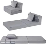 Memorecool Foldable Futon Chair Bed Sleeper For Kids, 63"D X 26"W 4"H, Grey. Fixed Price $109.06.