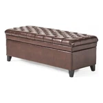 Benjara Rhya Storage Ottoman Bench- Brown Faux Leather- Black Wood- 50 Inch. Fixed Price $309.99.