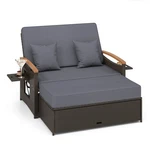 Patio Rattan Daybed Set W/cushioned Loveseat & Storage Ottoman For Porch Black. Fixed Price $329.99.