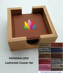 Coaster Set Of 6 Personalized Customized 4X4 Leatherette Rawhide Color - Holder. Fixed Price $12.99.