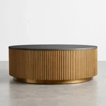 Modern Solid Oak Wood Round Coffee Table With Reed Design Marble Top. Fixed Price $169.99.