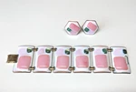 Kay Denning Enamel On Copper Wide Panel Bracelet & Earring Set Mcm Pink Green. Fixed Price $125.00.