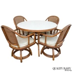 Vintage Hollywood Regency Bentwood Rattan Bamboo Swivel Chair Dining Set - 5 Pcs. Fixed Price $1600.00.