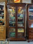Very Nice Vintage Wood & Glass Lighted Shelving Large 83X38X14" Curio Cabinet. Fixed Price $1200.00.