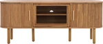 Tealla Oak Brown Tv Stand For 65" With Sliding Doors & Glass Shelf. Fixed Price $479.99.