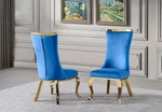 Romeo Velvet Dining Chairs Set Of 2 High Back Upholstered Polished Gold Leg Blue. Fixed Price $556.62.