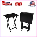 Mainstays 4-PIECE Black Rubberwood Indoor Folding Tv Tray Table Set With Storage. Fixed Price $56.99.