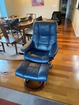 Relax The Back Recliner - Blue With Ottoman. Fixed Price $500.00.
